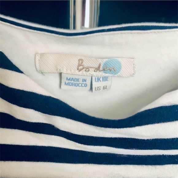 Boden Dress, ruched, Navy & White, striped bodycon, 6L - Picture 5 of 10